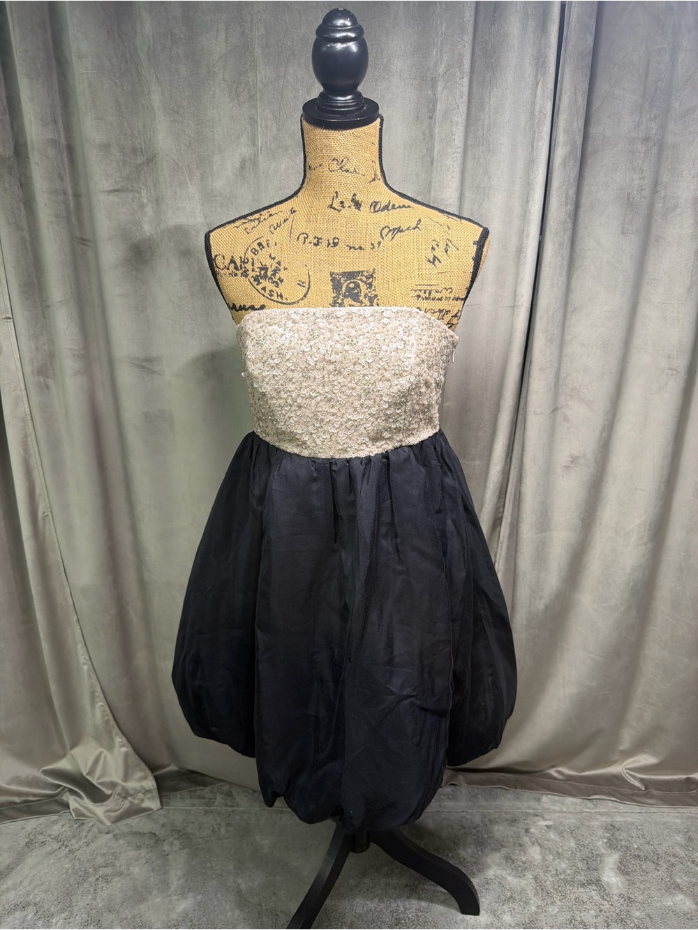 Paris Atelier Strapless Black Bubble Skirt with Ivory Sequin Bodice
